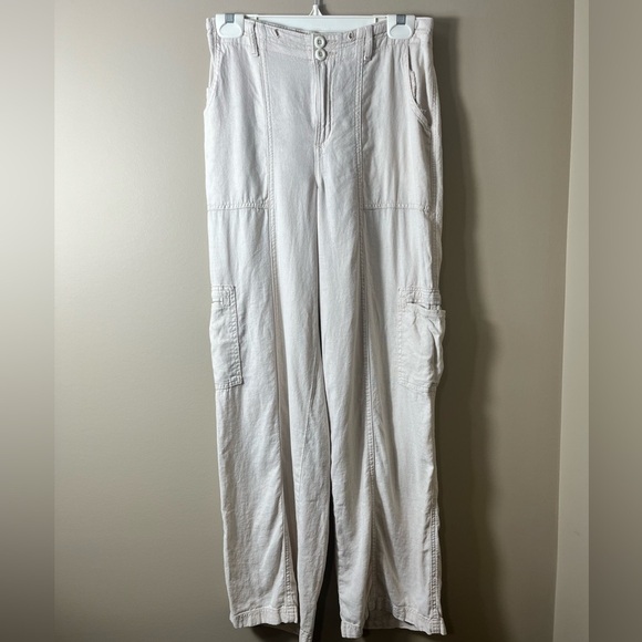 Maurice’s Soft Linen High Rise Cargo Wide Leg Pant Khaki Tan Size 6 - Picture 2 of 8
